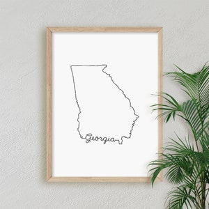 Scribbled Georgia State Outline Printable JPG, PNG Home Office Gift Wall Art / Minimalist Peach Goober Line Art Poster Decor/ DIGITAL Prints