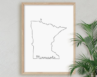 Scribbled Minnesota State Outline Printable JPG, PNG Home Office Gift Wall Art / Sketched Minimalist North Star Poster / DIGITAL Prints