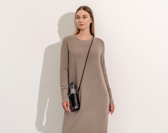 ROUND NECKED DRESS knitted woman roomy long dress