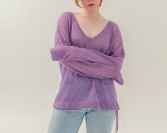 LILAC lightweight mohair v- necked oversized sweater