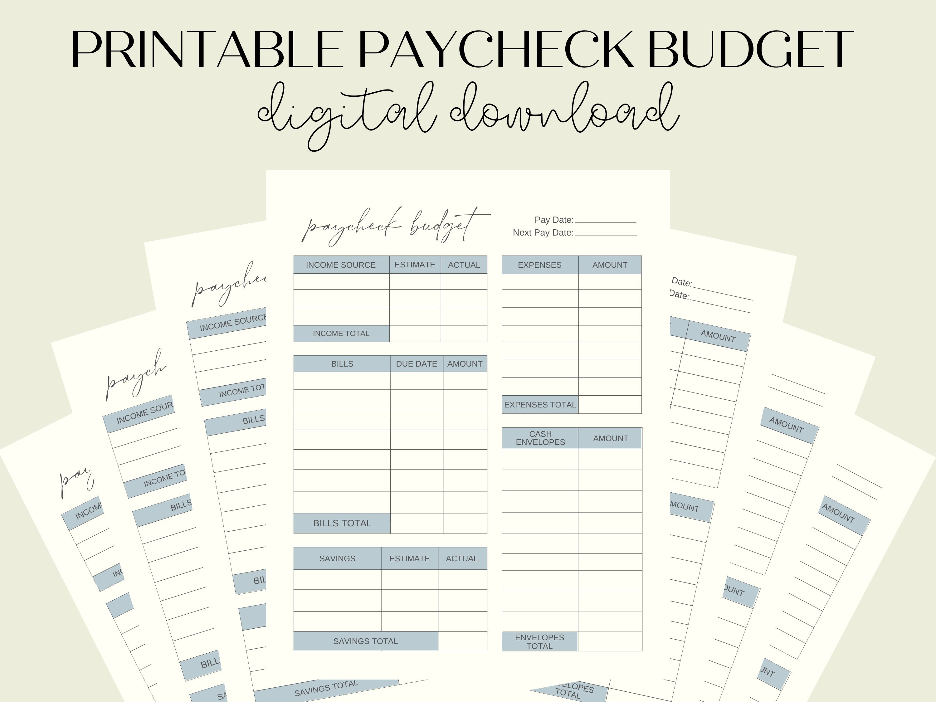 Printable Paycheck Budget Planner Worksheet Income Planner Envelope