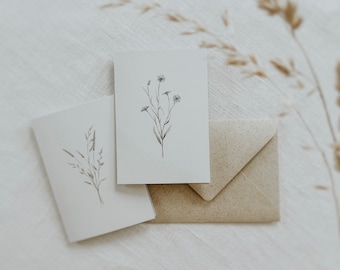 Kornblumen und Gräser Aquarell Klappkarten mit Briefumschlag | Recyclingpapier | A7 | Grußkarte | Geburtstag | Blumenwiese | nachhaltig
