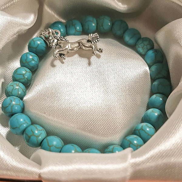 Bracelet élastique en perle de turquoise synthétique