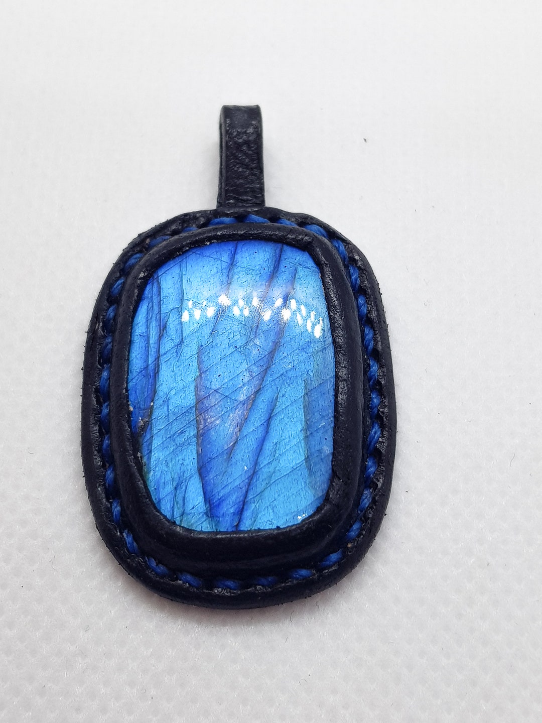 Leather Pendant With Blue Labradorite Inclusion. - Etsy UK