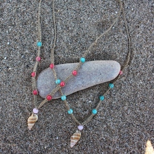 Caracolita necklace, macrame necklace, beach necklace, summer necklace, shell necklace,boho necklace, sea necklace, summer beach neckalce