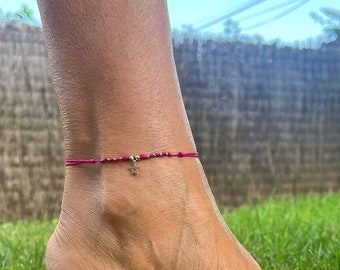 Pink star anklet, fuchsia anklet, pink anklet, sterling silver anklet, adjustable anklet, funny anklet, beach anklet, summer anklet,