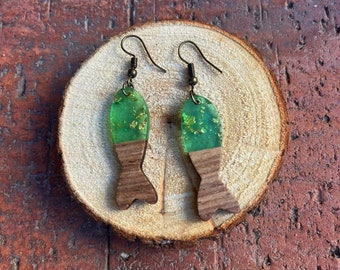 Green Fish earrings, summer earrings, sea earrings, ocean earrings, long earrings, beach earrings, original earrings, boho earrings