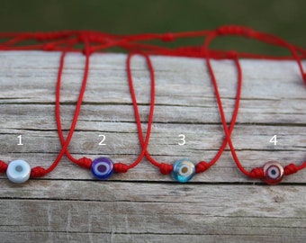Simple eye bracelet, turkish eye bracelet, protection bracelet, red bracelet, 7 knots bracelet, lucky bracelet, red lucky bracelet