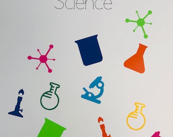 Science Stickers 50pcs in Vinyl any colours Ideal for Wall art, School Bags & Folder's, Pencil Case's, Phone Cover's, Car Bumper's