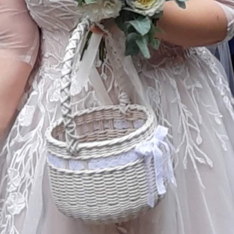 Handwoven Wedding Basket White Wicker Basket With Handle and Etsy