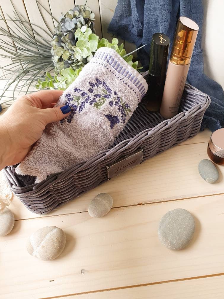 Wicker Basket Gray Wicker Rectangular Basket Hand Towel Basket Etsy
