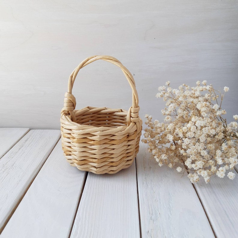 Miniature Basket Dollhouse Miniature Wicker Basket With Handle Etsy