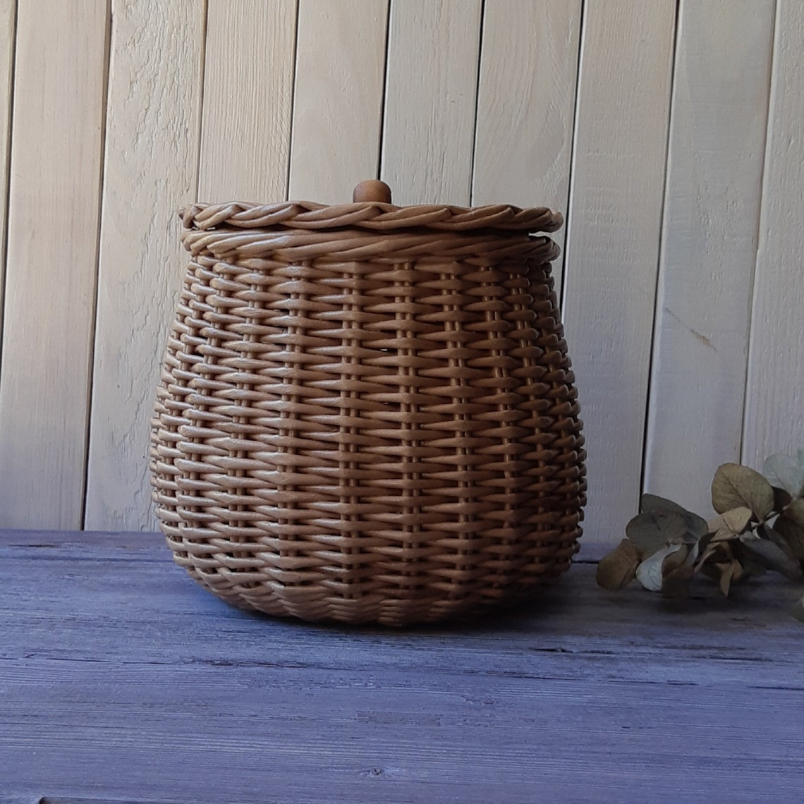 Small wicker basket with lid 6.5 tall wicker container | Etsy