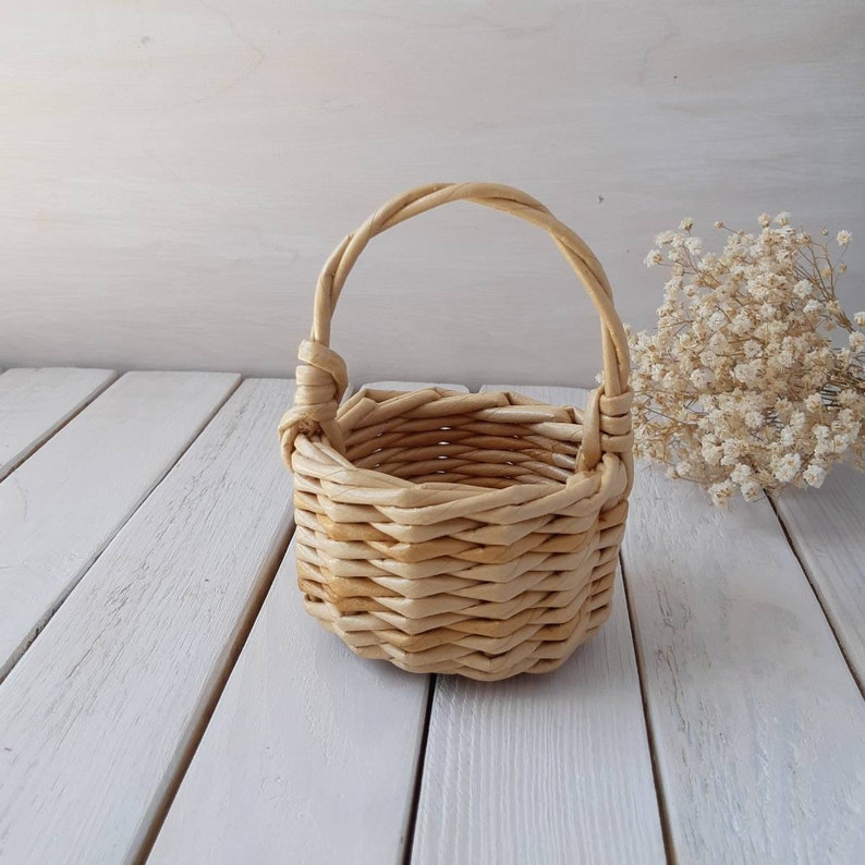 Miniature Basket Dollhouse Miniature Wicker Basket With Handle Etsy