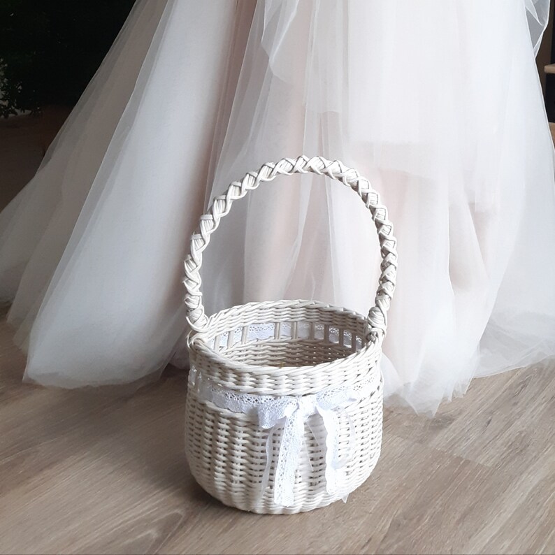 Wedding wicker basket with handle and lace bow Personalized Etsy