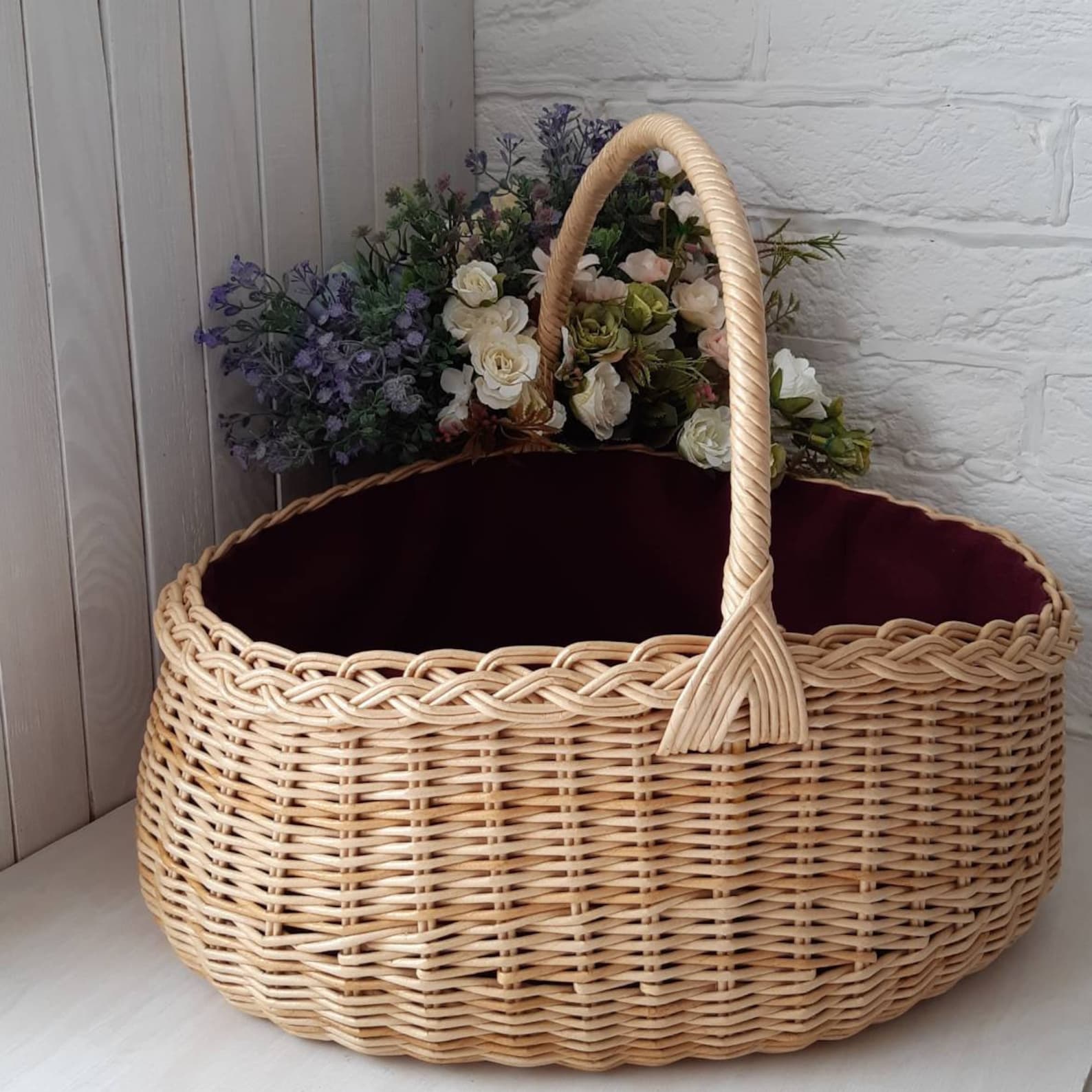 Large wicker basket with handle Custom size storage basket Etsy