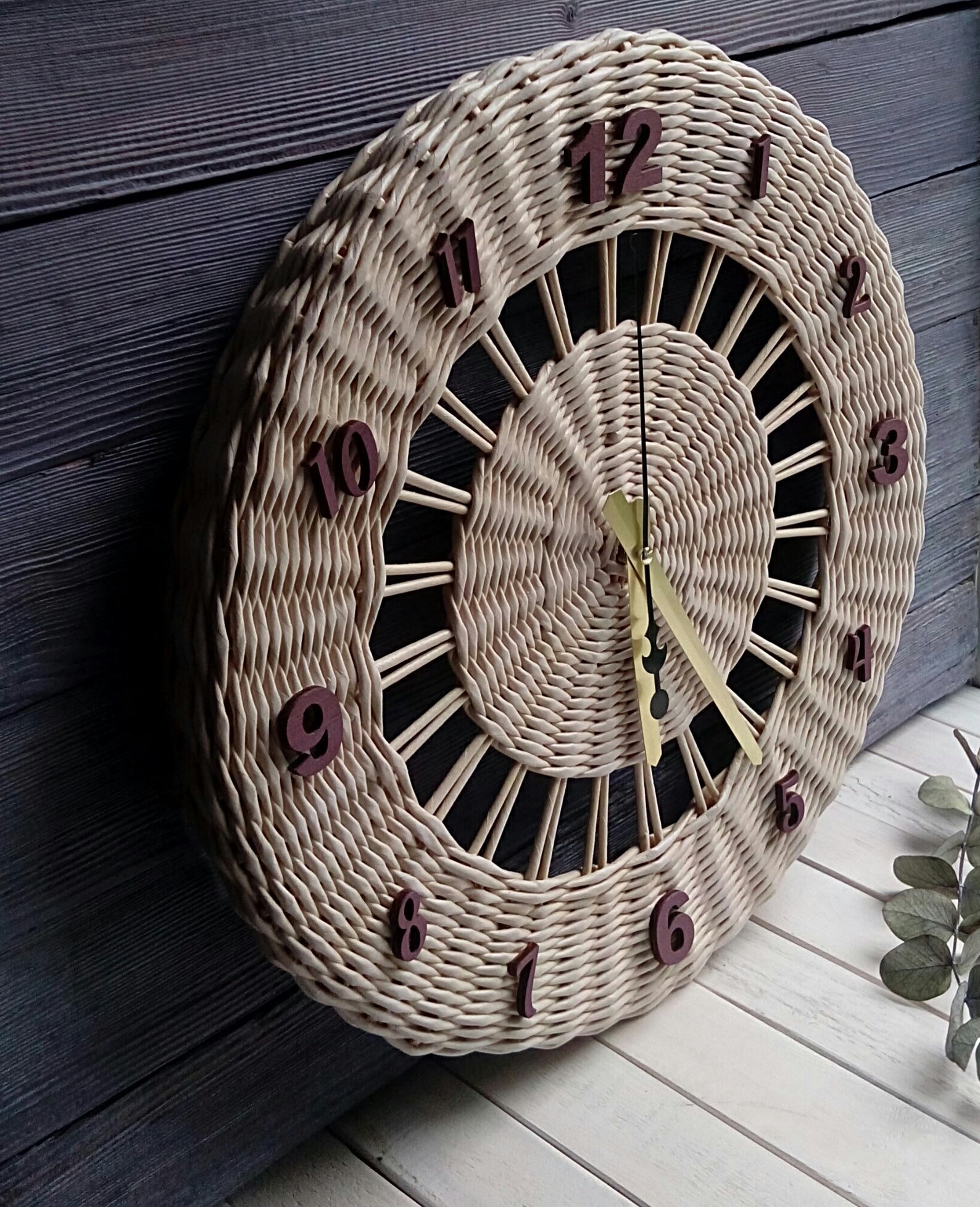 Farmhouse Wicker Wall Clock One Year Anniversary Paper Clock Etsy