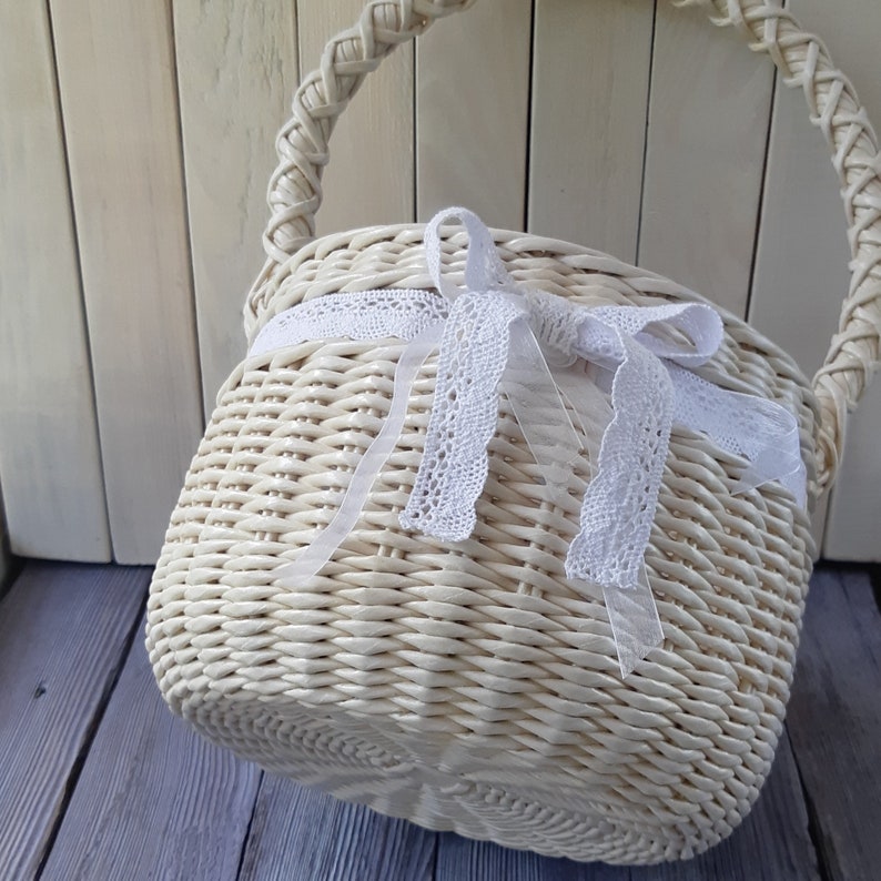 Handwoven Wedding Basket White Wicker Basket With Handle and Etsy
