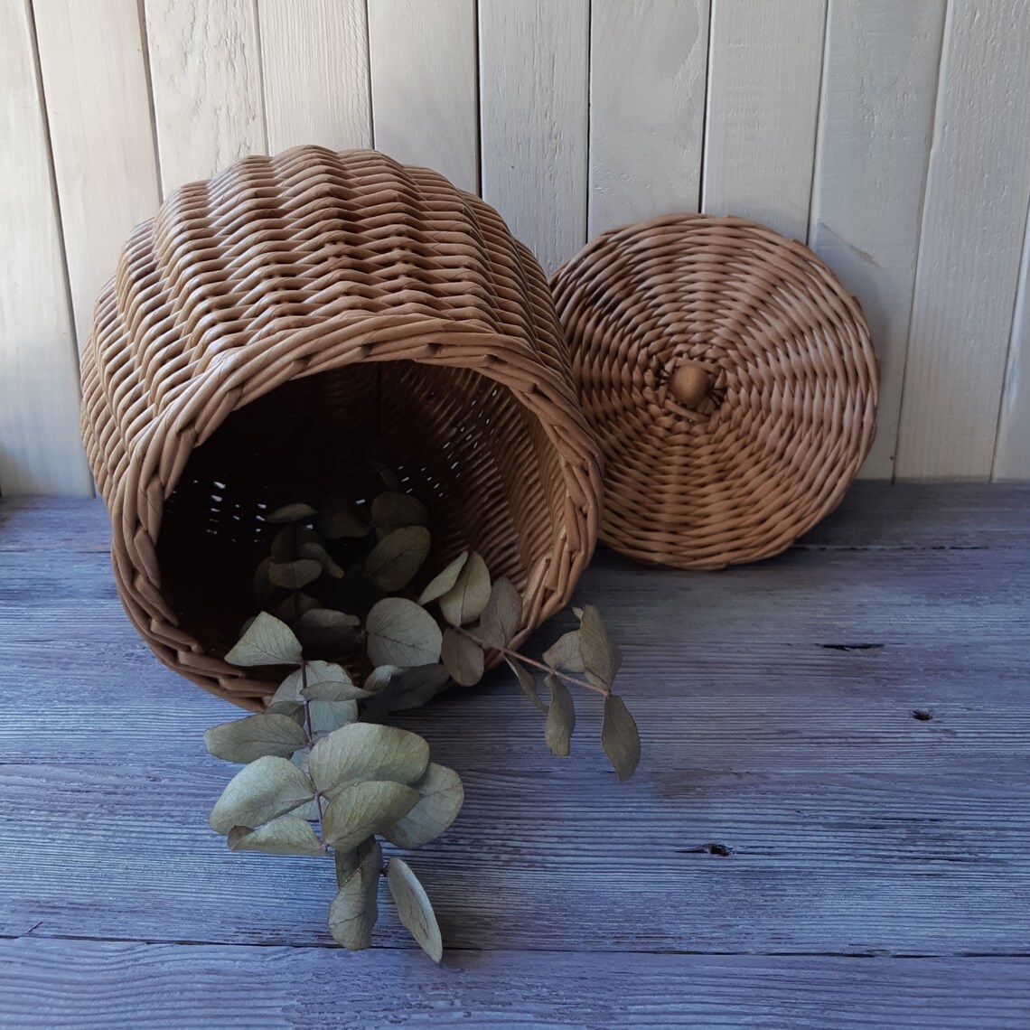 Small wicker basket with lid 6.5 tall wicker container Etsy