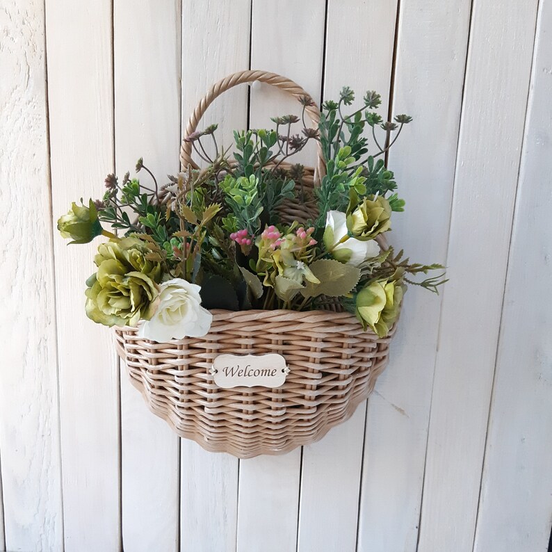 Door Basket Wicker Wall Hanging Front Door Basket Flower Girl Etsy