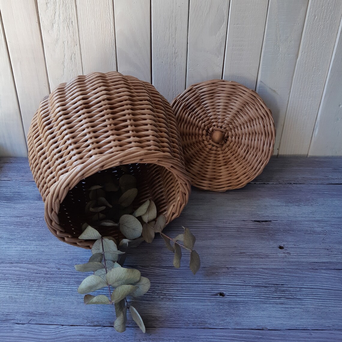Small wicker basket with lid 6.5 tall wicker container Etsy
