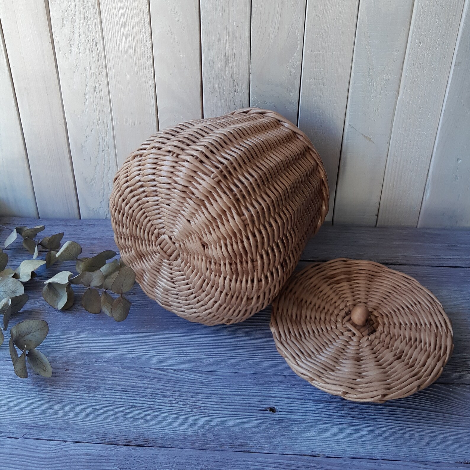 Small Wicker Basket With Lid 6.5 Tall Wicker Container Etsy
