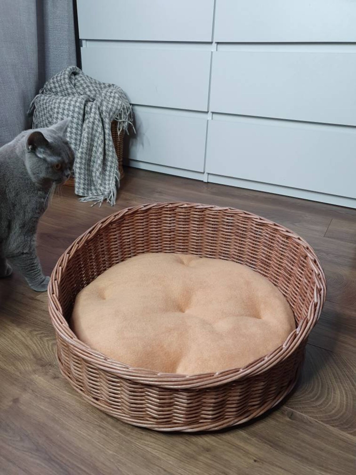 Wicker dog bed Modern pet bed with mat Personalized small dog Etsy