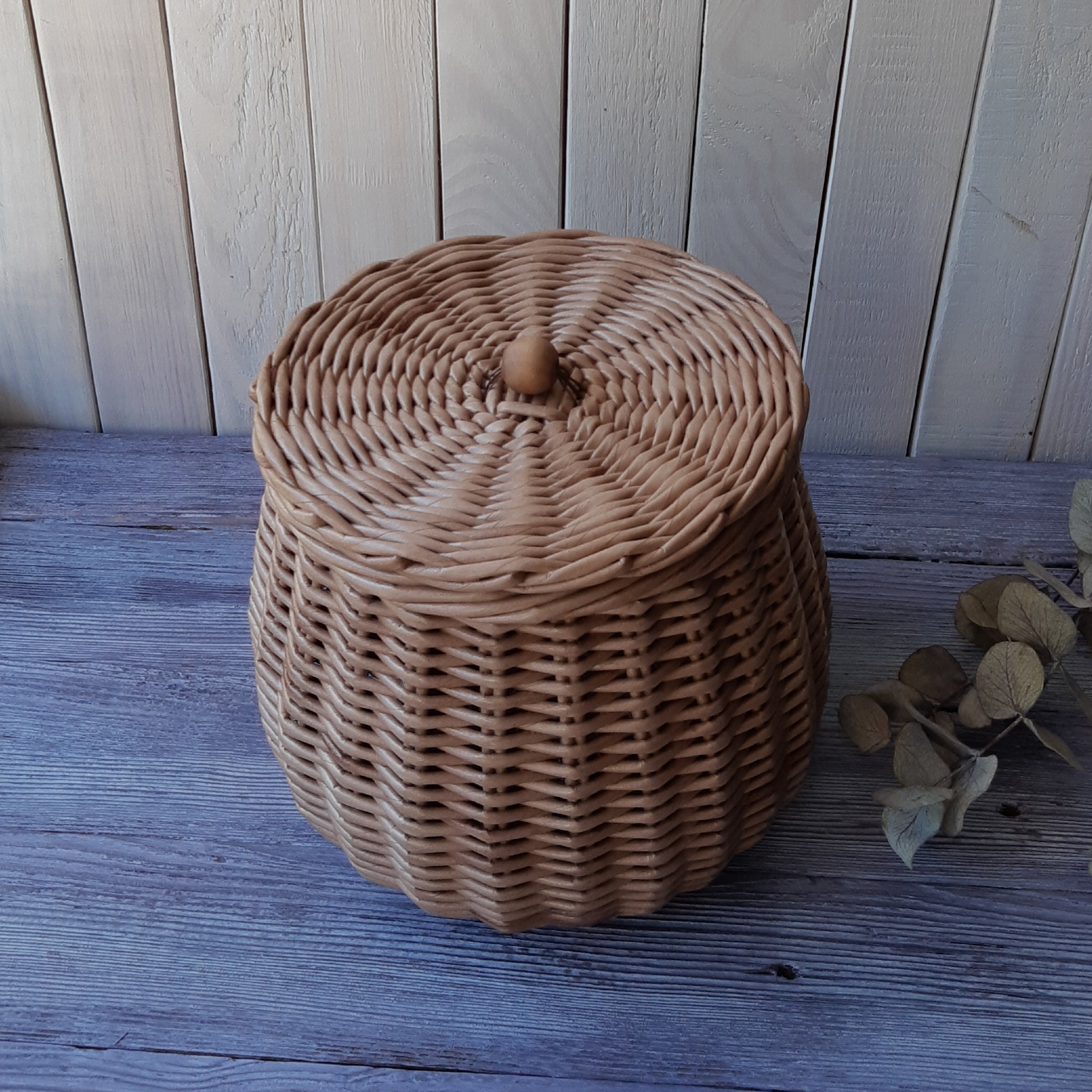 Small wicker basket with lid 6.5 tall wicker container Etsy