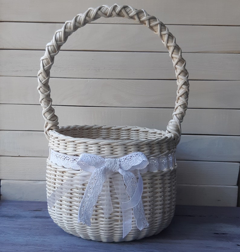 Handwoven Wedding Basket White Wicker Basket With Handle and Etsy