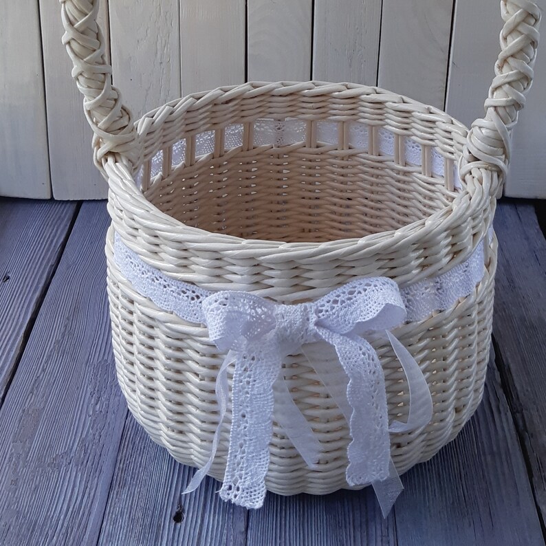 Handwoven Wedding Basket White Wicker Basket With Handle and Etsy