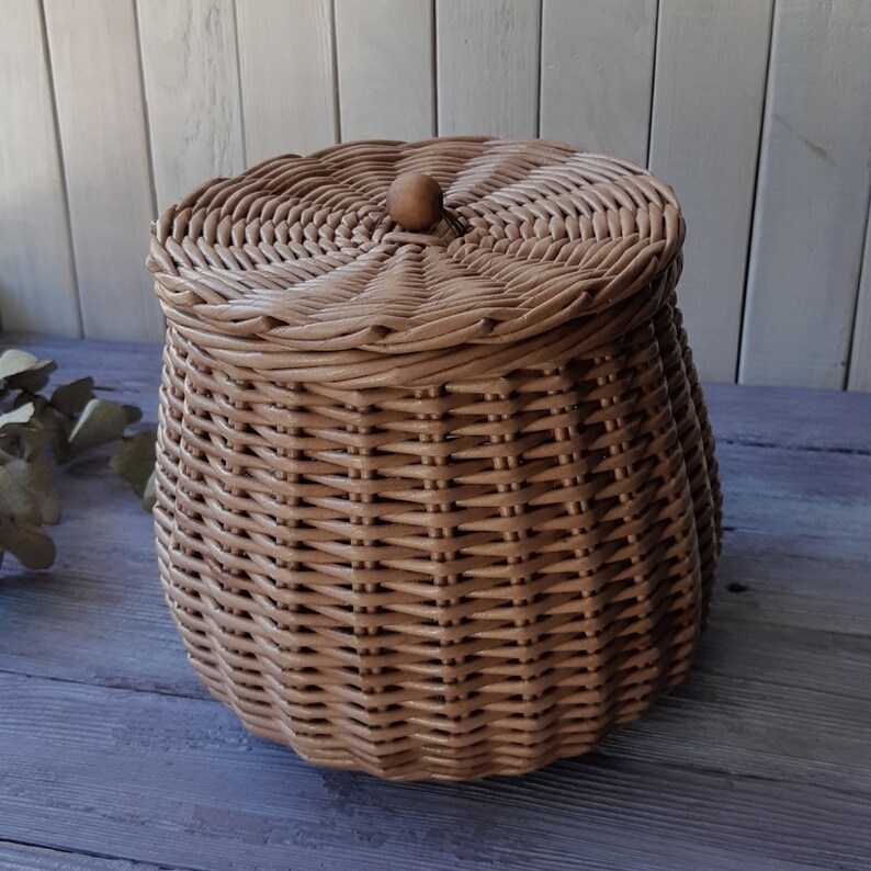 Small wicker basket with lid 6.5 tall wicker container Etsy