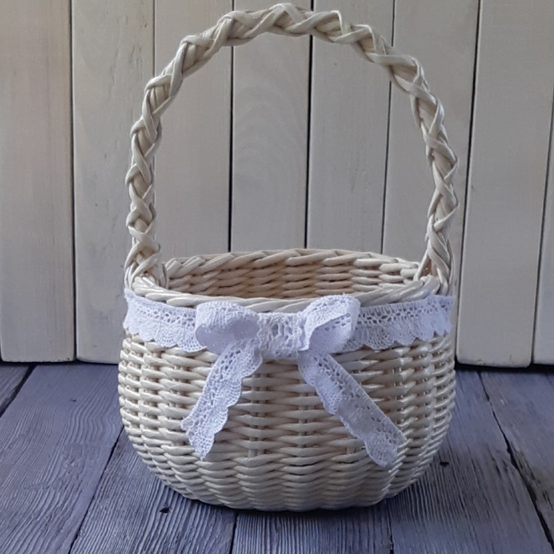 Set of 3 Wedding wicker baskets for Flower Girl White Etsy