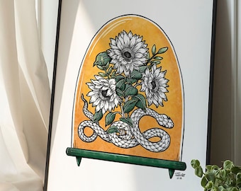 Digitale kunstdownload met slang en zonnebloem Dome