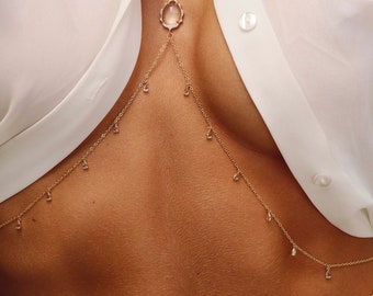 Crystal pendant body chain - cz drops - Gold filled body jewelry - Boho beach jewelry for women - High quality - Waterproof