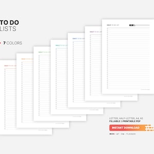 7 Color Variations Included: red, orange, green, teal, blue, purple, black for Things To Do List Template, Printable Daily, Weekly, Monthly, Quarterly, Yearly Task Management, Fillable Checklist Tracker, Simple Letter, Half-Letter, A4, A5 PDF Plan