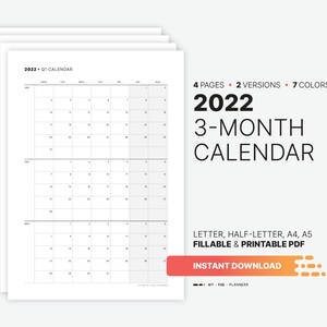 printable q3 2022 quarterly wall calendar digital pdf etsy