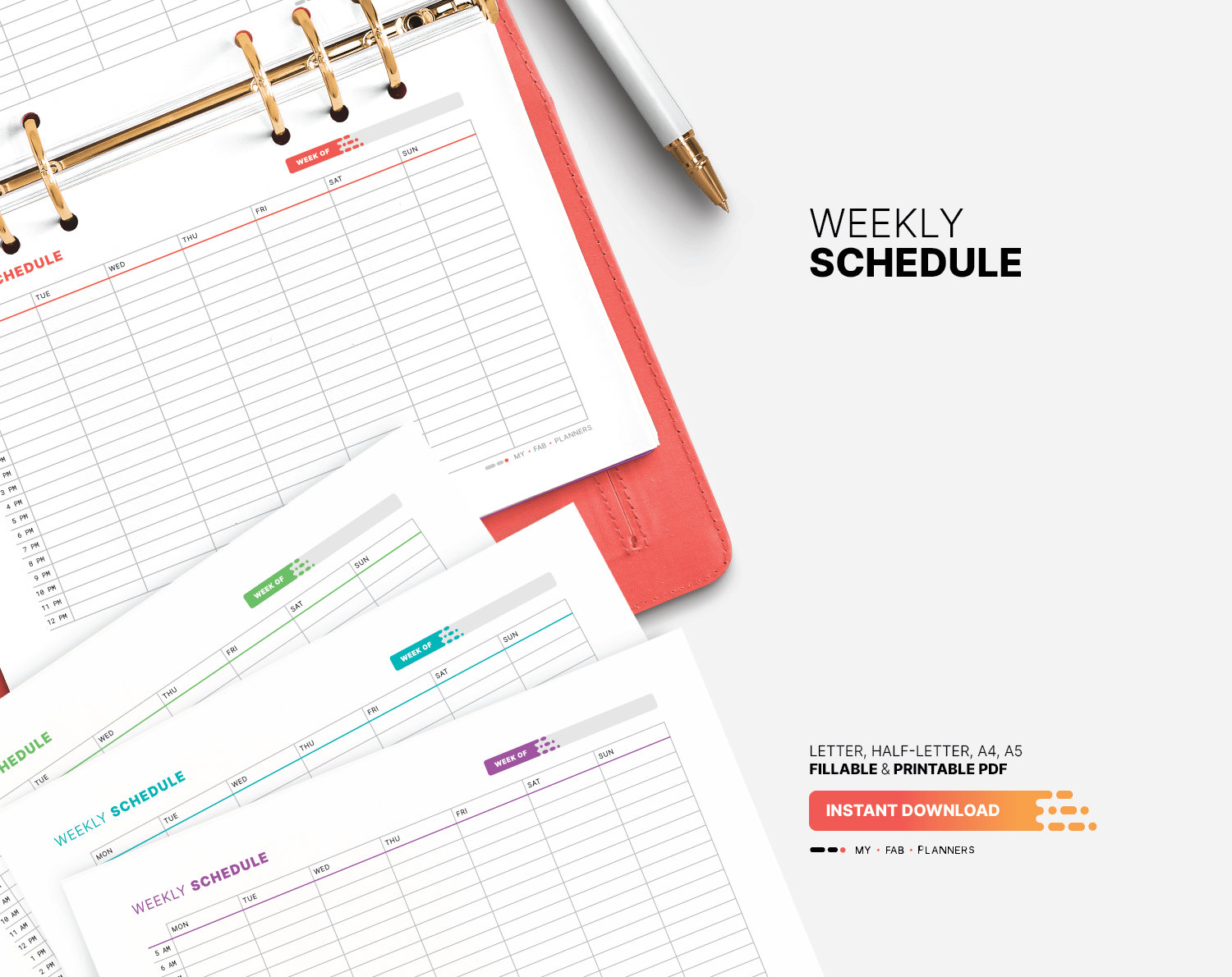 Weekly Schedule Planner, Printable Digital Task Chart at a Glance