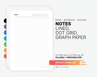 Druckbare Notiz Vorlage, Liniert, Punkteraster, Millimeterpapier (A5 PDF)