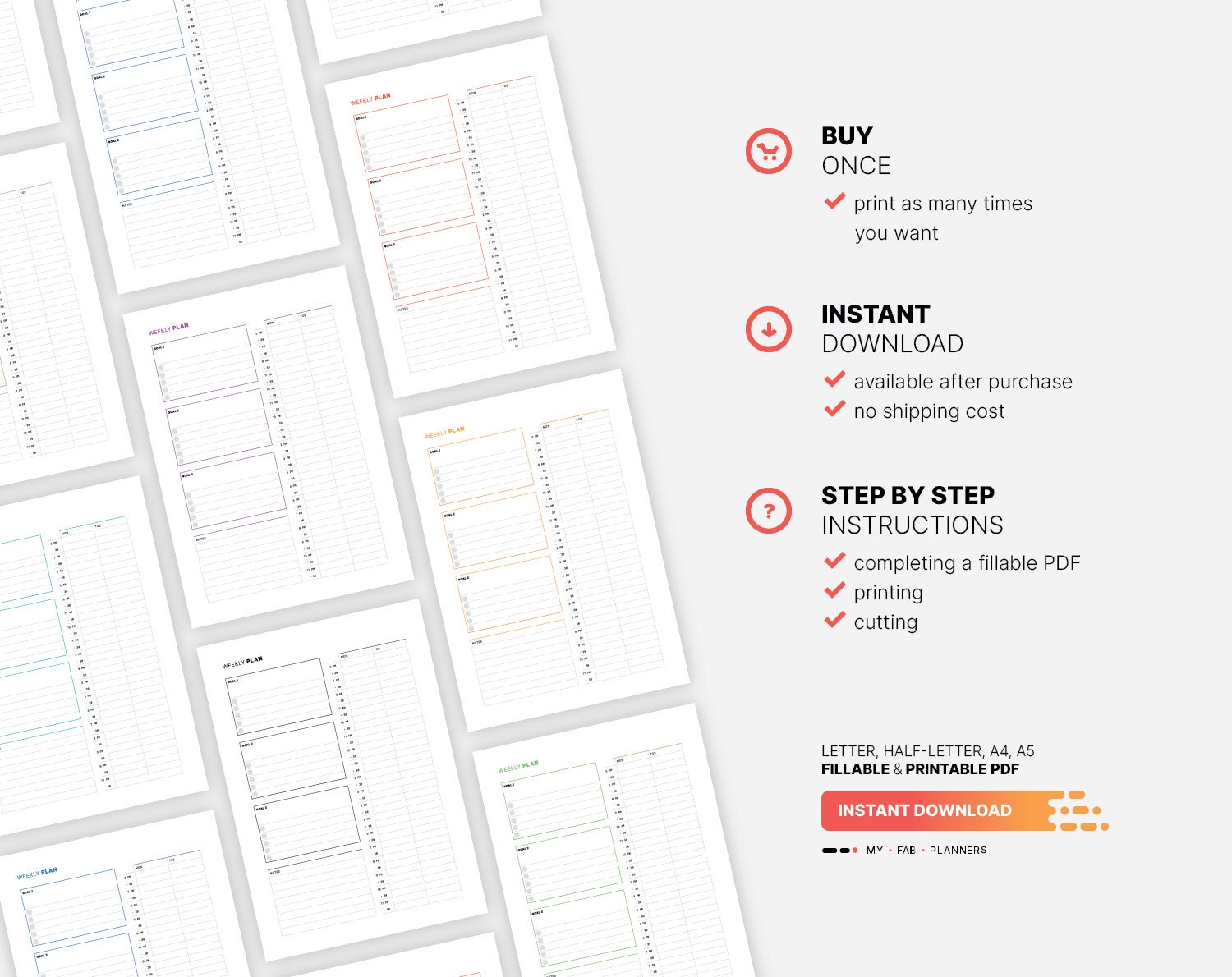 Weekly goals schedule planner printable work week etsy