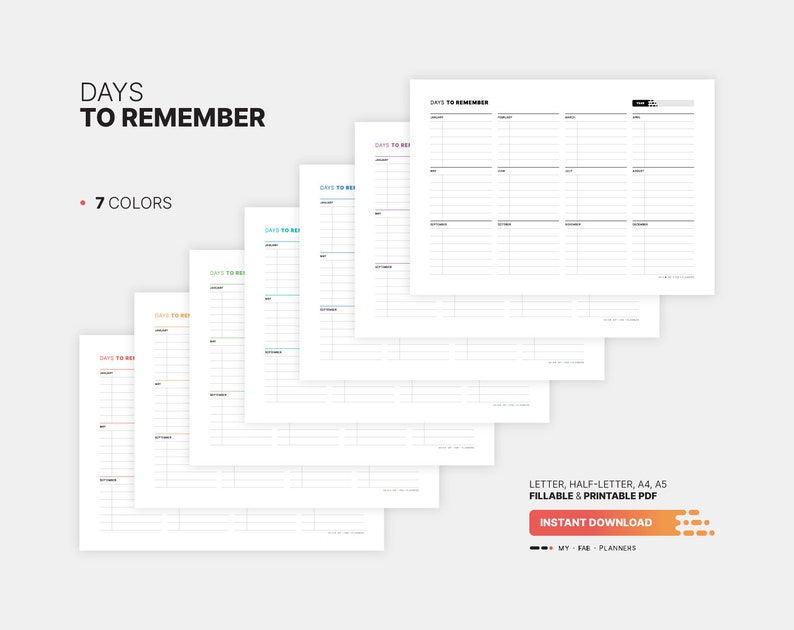 Days to Remember Board, Important Dates Fillable Yearly Planner ...