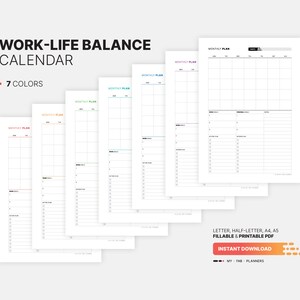 Monthly Work-life Balance Calendar & Goal Action Plan, Task List ...