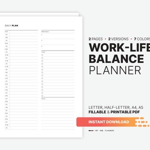 Daily Work Life Balance Planner, Fillable Goals, Time Slots, To-do List ...