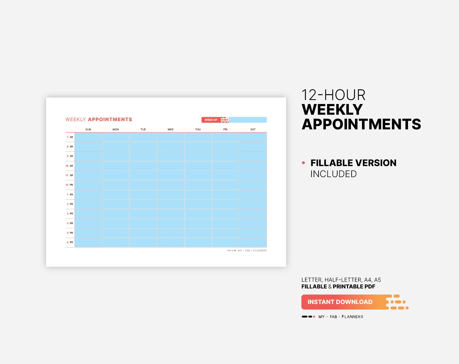 Weekly Appointment Planner, Printable Work & Small Business Agenda ...