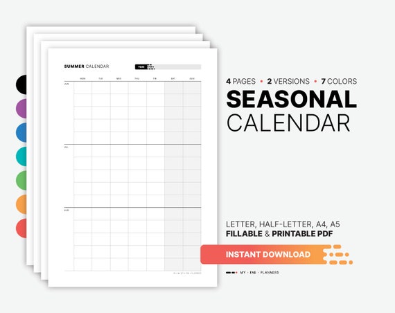 Fall Winter Spring Summer Calendar