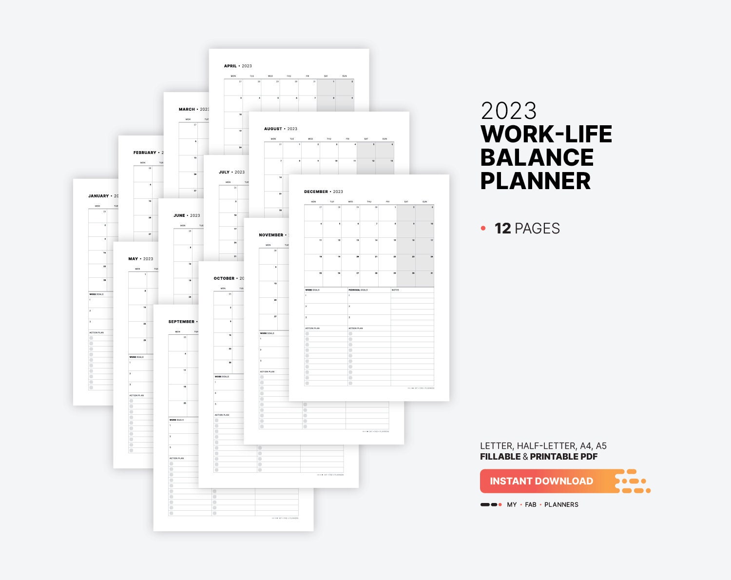 2023 Worklife Balance Planner Printable Longterm Goal Etsy