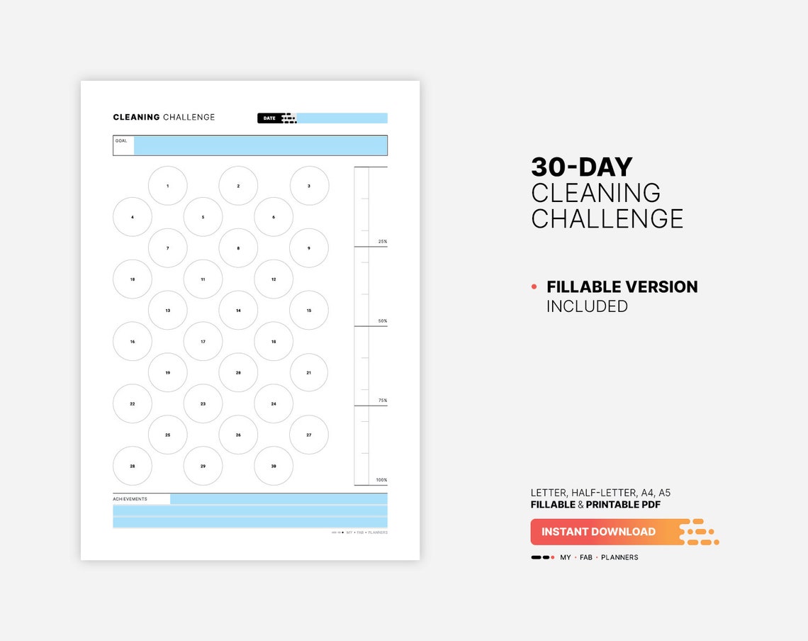 30-day Cleaning Challenge, Printable Declutter to Do List, Fillable ...