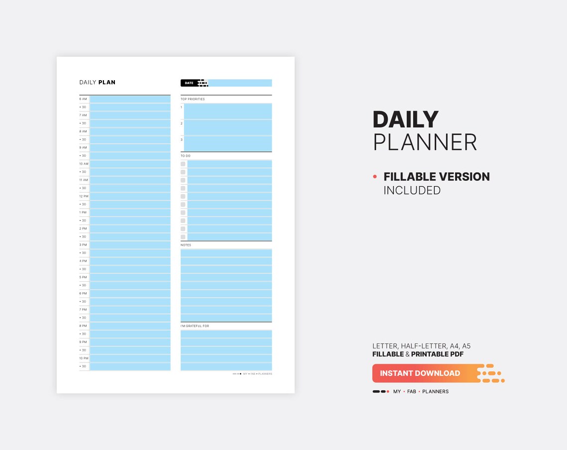 Daily Planner With Time Slots, Fillable to Do List and Schedule ...