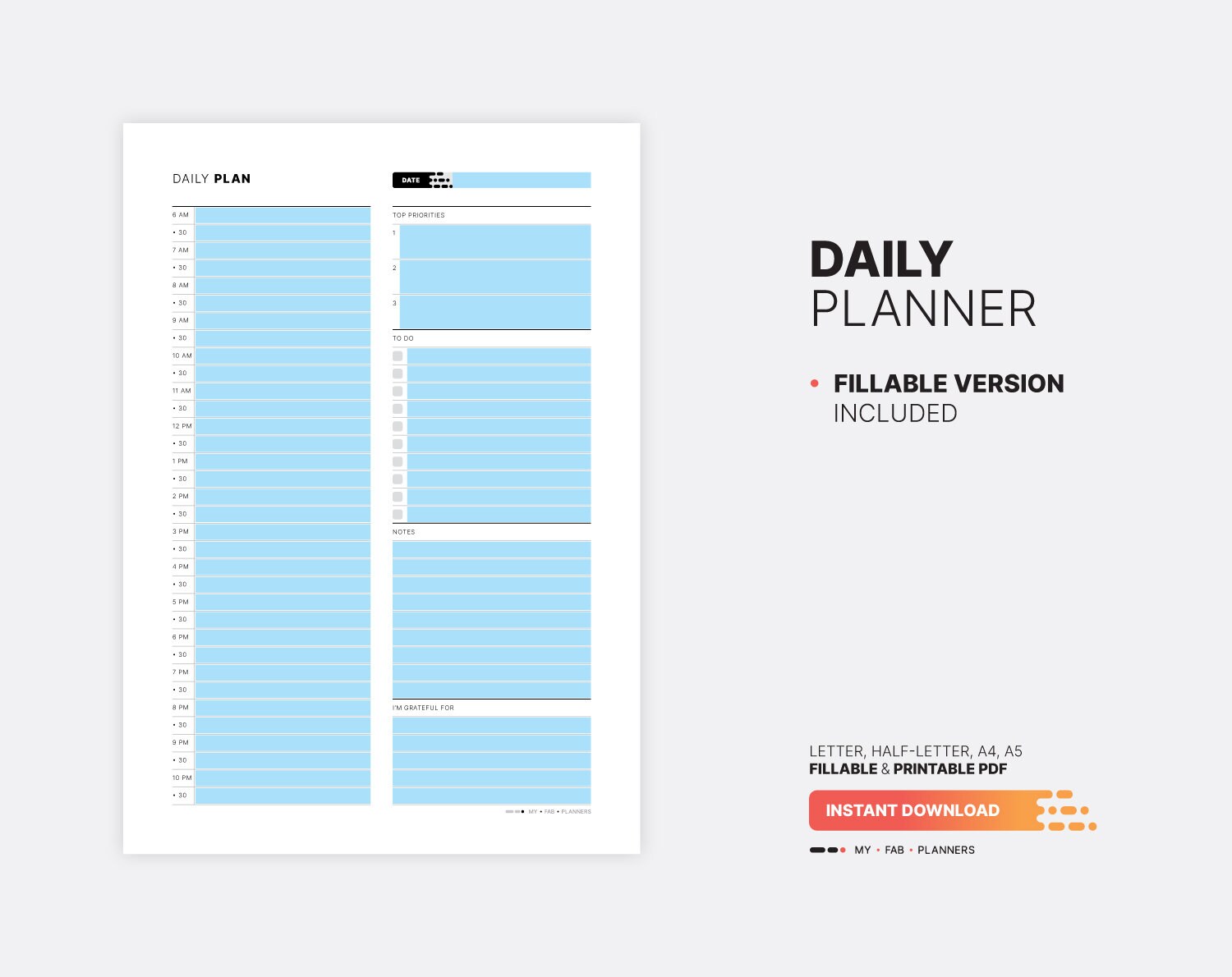 Daily Planner With Time Slots, Fillable to Do List and Schedule ...