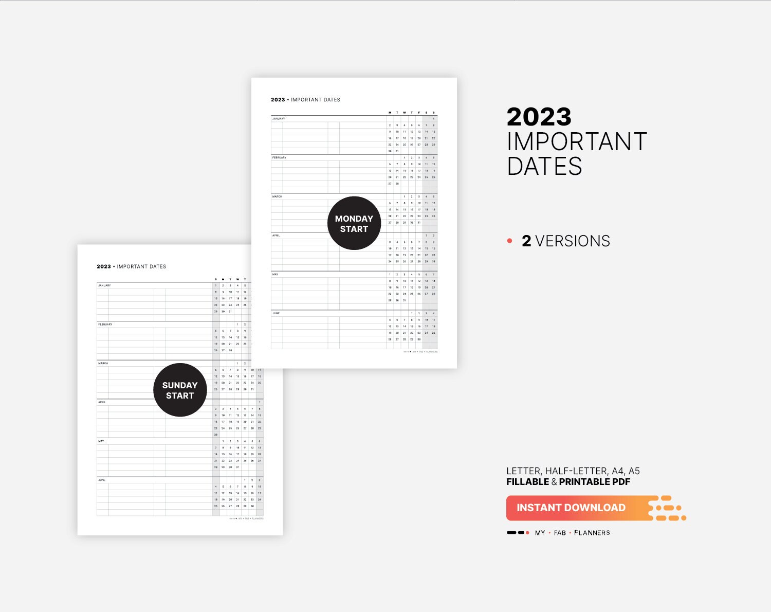 2023 important dates calendar printable year of birthday etsy