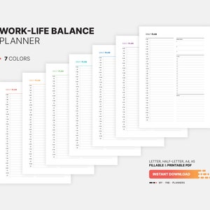 Daily Work Life Balance Planner, Fillable Goals, Time Slots, To-do List ...